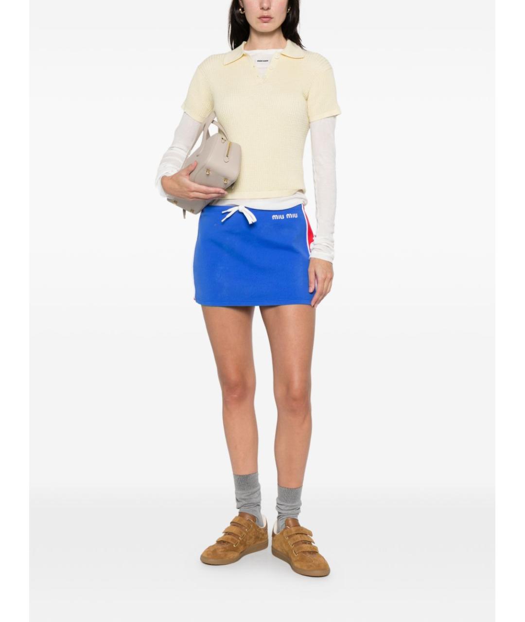 MIU MIU Синяя полиамидовая юбка мини, фото 5