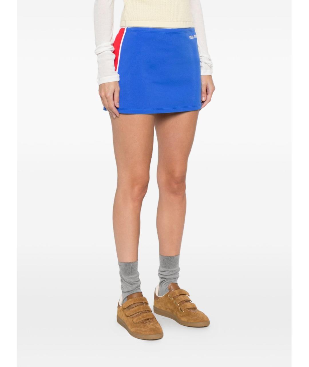 MIU MIU Синяя полиамидовая юбка мини, фото 2