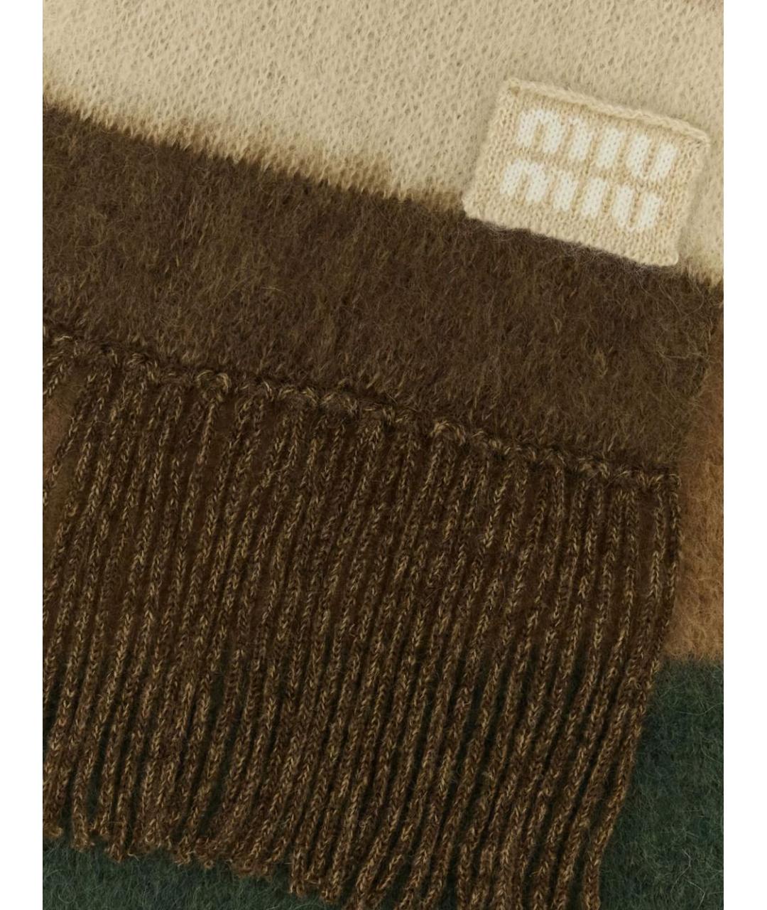 MIU MIU Коричневый шерстяной шарф, фото 2