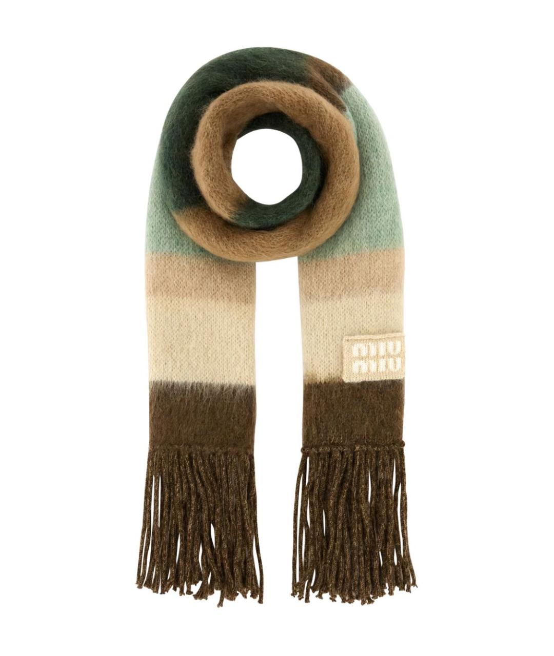MIU MIU Коричневый шерстяной шарф, фото 1