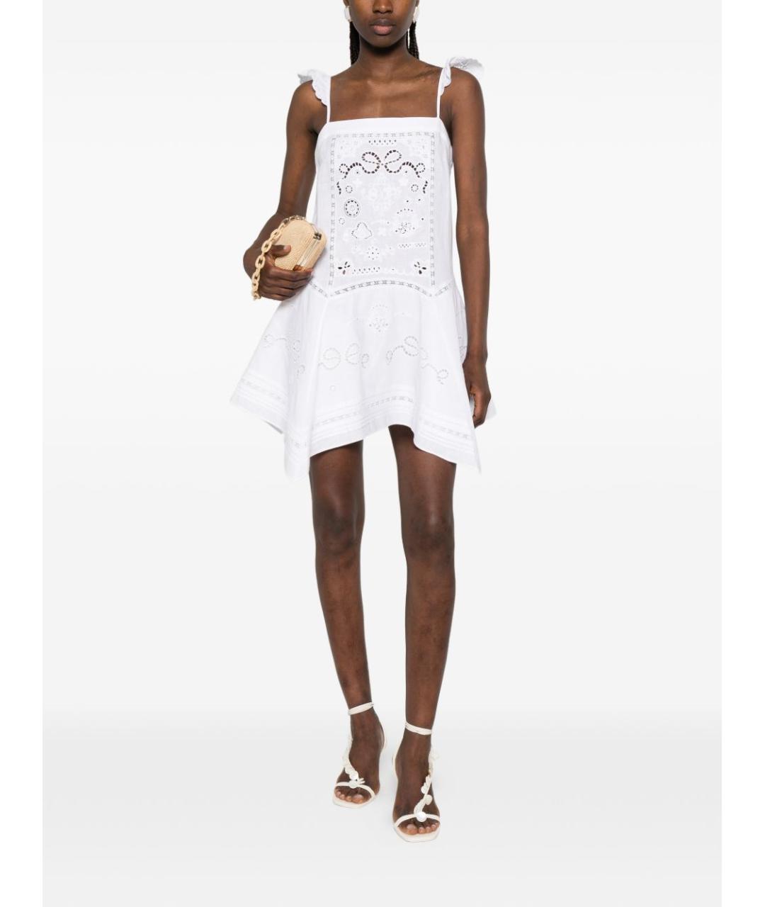 SELF-PORTRAIT Белое льняное повседневное платье, фото 2