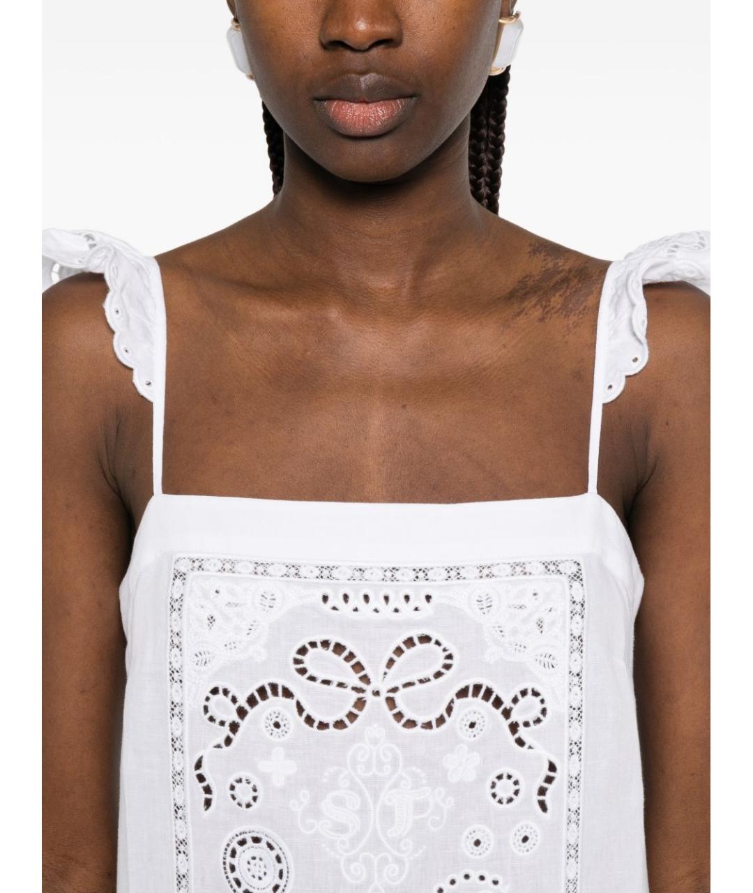 SELF-PORTRAIT Белое льняное повседневное платье, фото 5