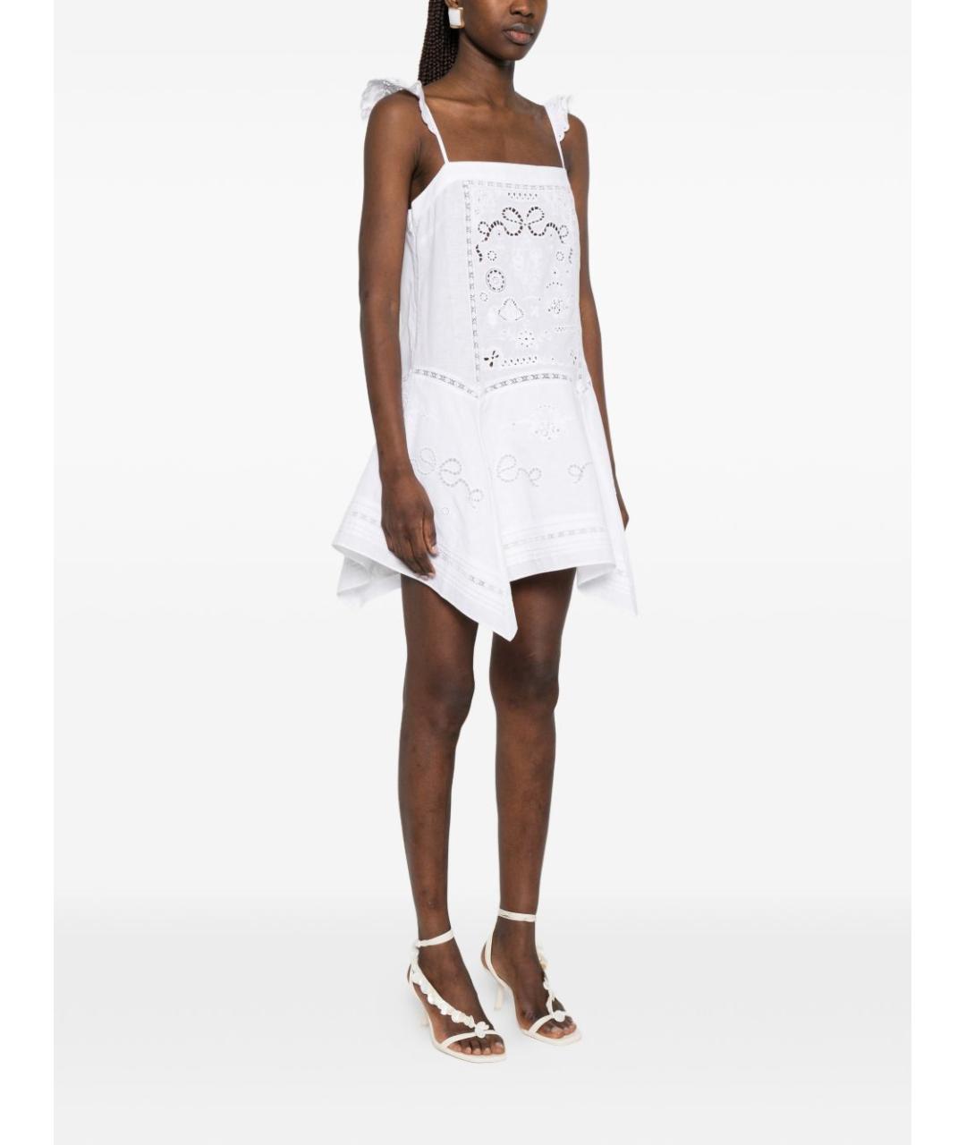SELF-PORTRAIT Белое льняное повседневное платье, фото 3