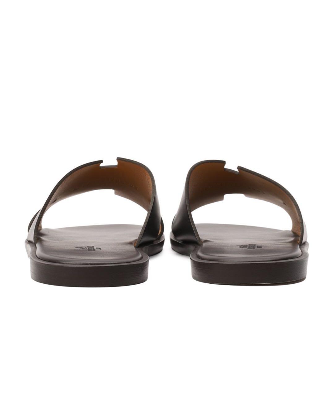 HERMES Черные кожаные шлепанцы, фото 3