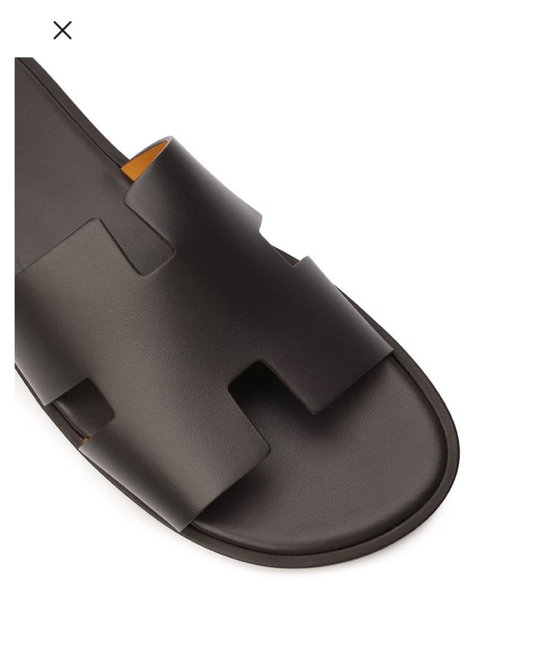 HERMES Черные кожаные шлепанцы, фото 6