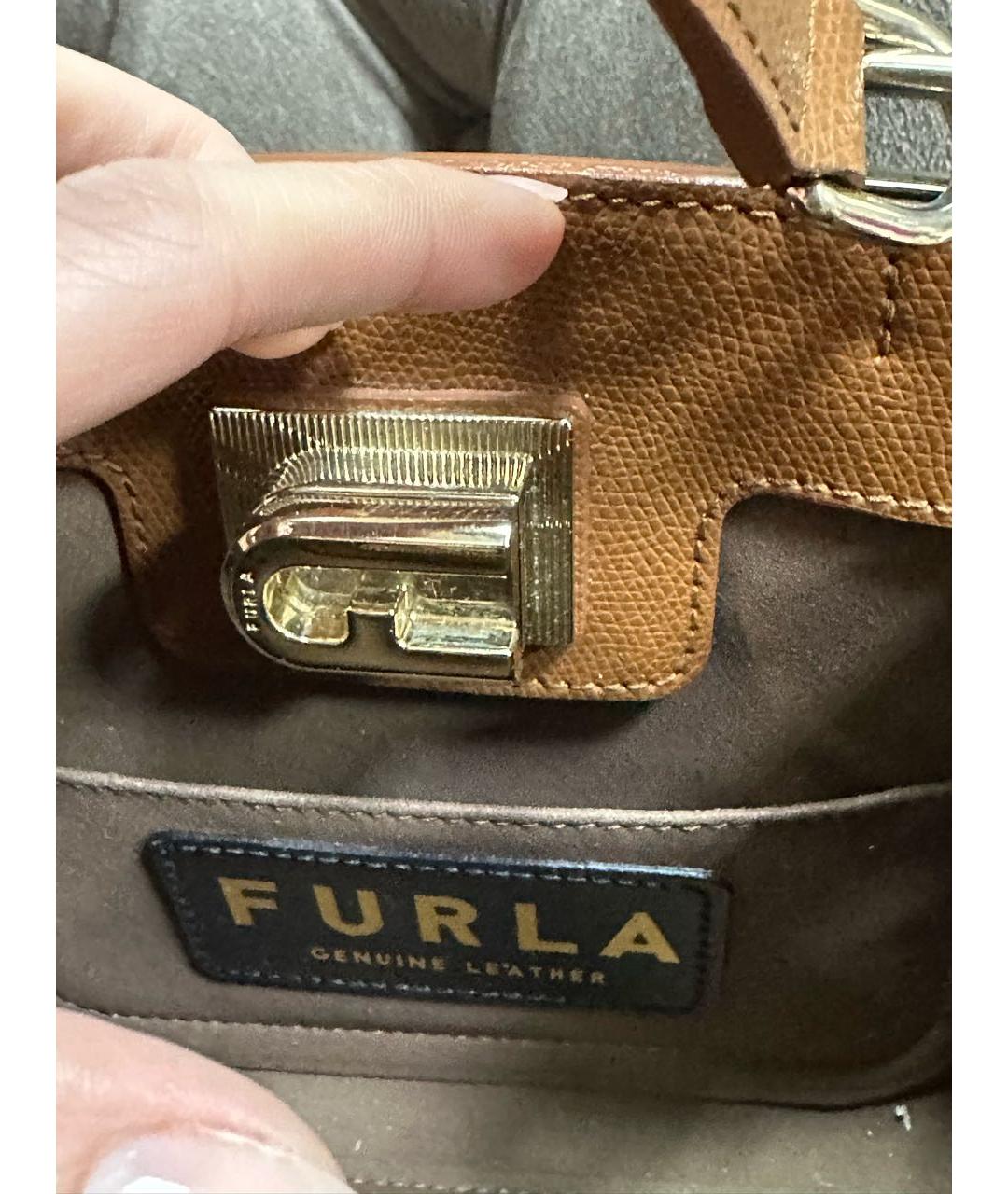 FURLA Коричневая кожаная сумка тоут, фото 6