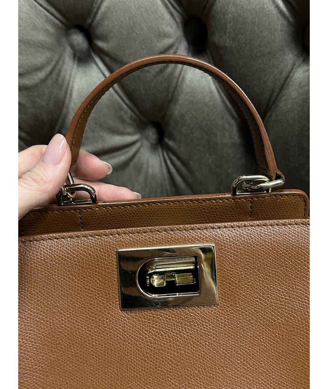 FURLA Коричневая кожаная сумка тоут, фото 5