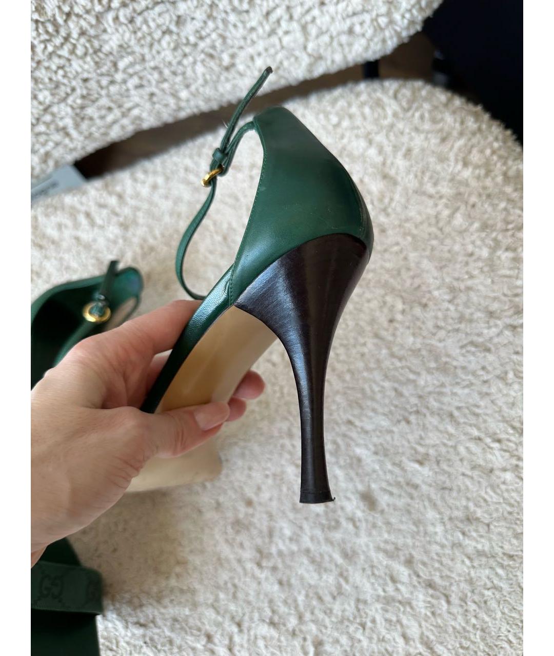 GUCCI Зеленые кожаные босоножки, фото 5