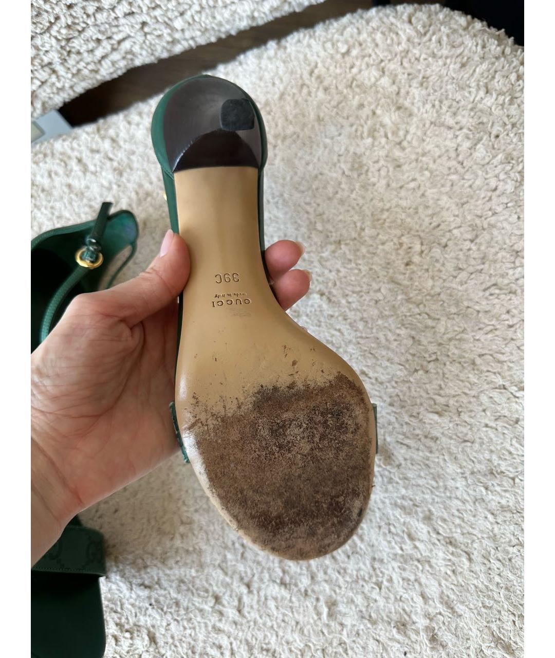 GUCCI Зеленые кожаные босоножки, фото 4
