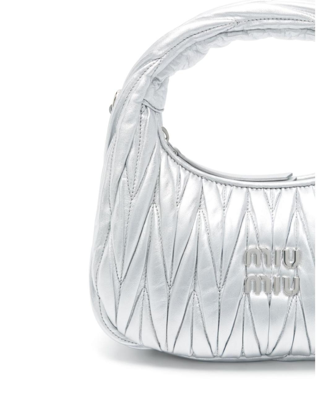 MIU MIU Серебряная кожаная сумка с короткими ручками, фото 3