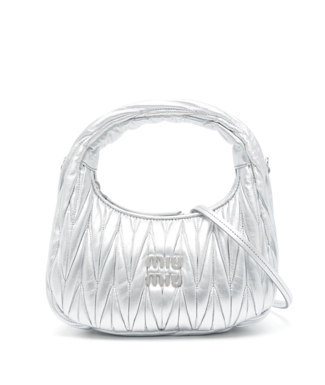 MIU MIU Серебряная кожаная сумка с короткими ручками, фото 1