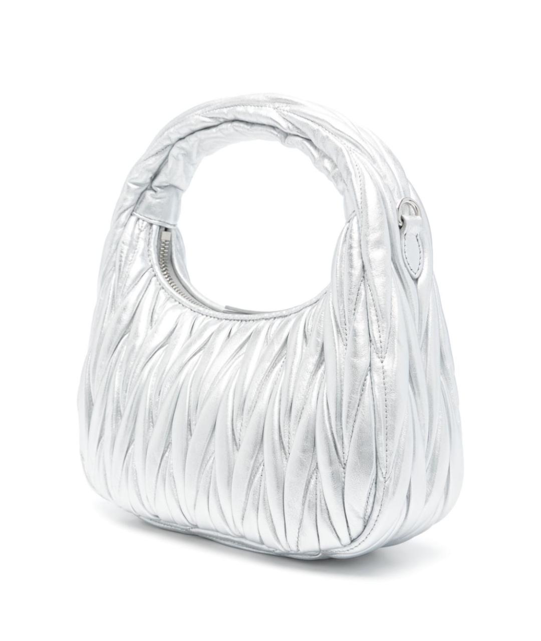 MIU MIU Серебряная кожаная сумка с короткими ручками, фото 2