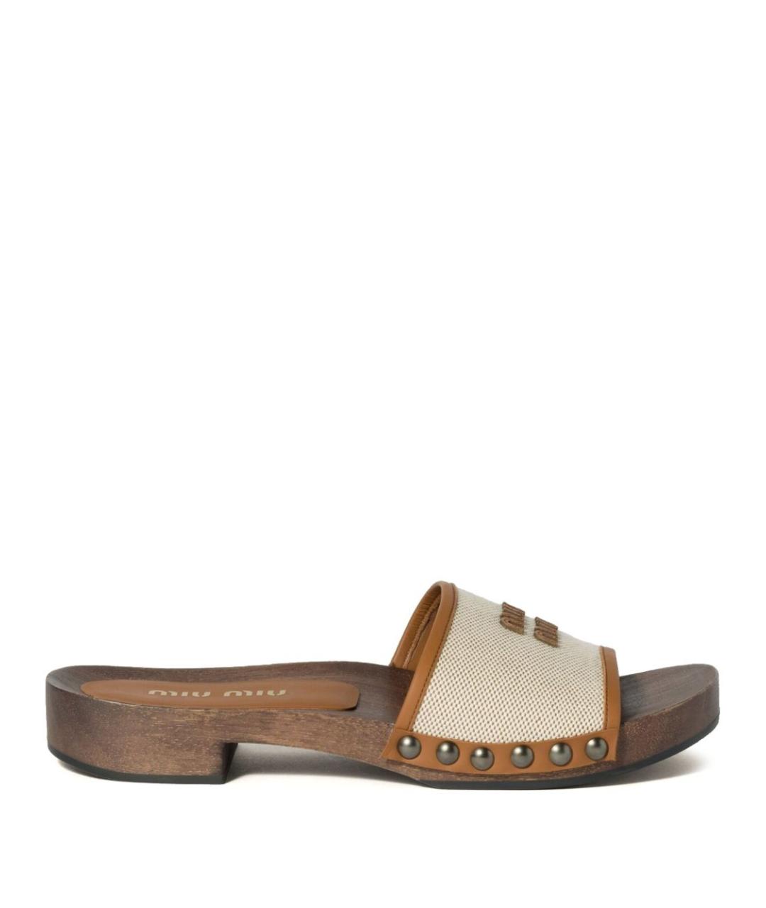 MIU MIU Бежевые кожаные сандалии, фото 1