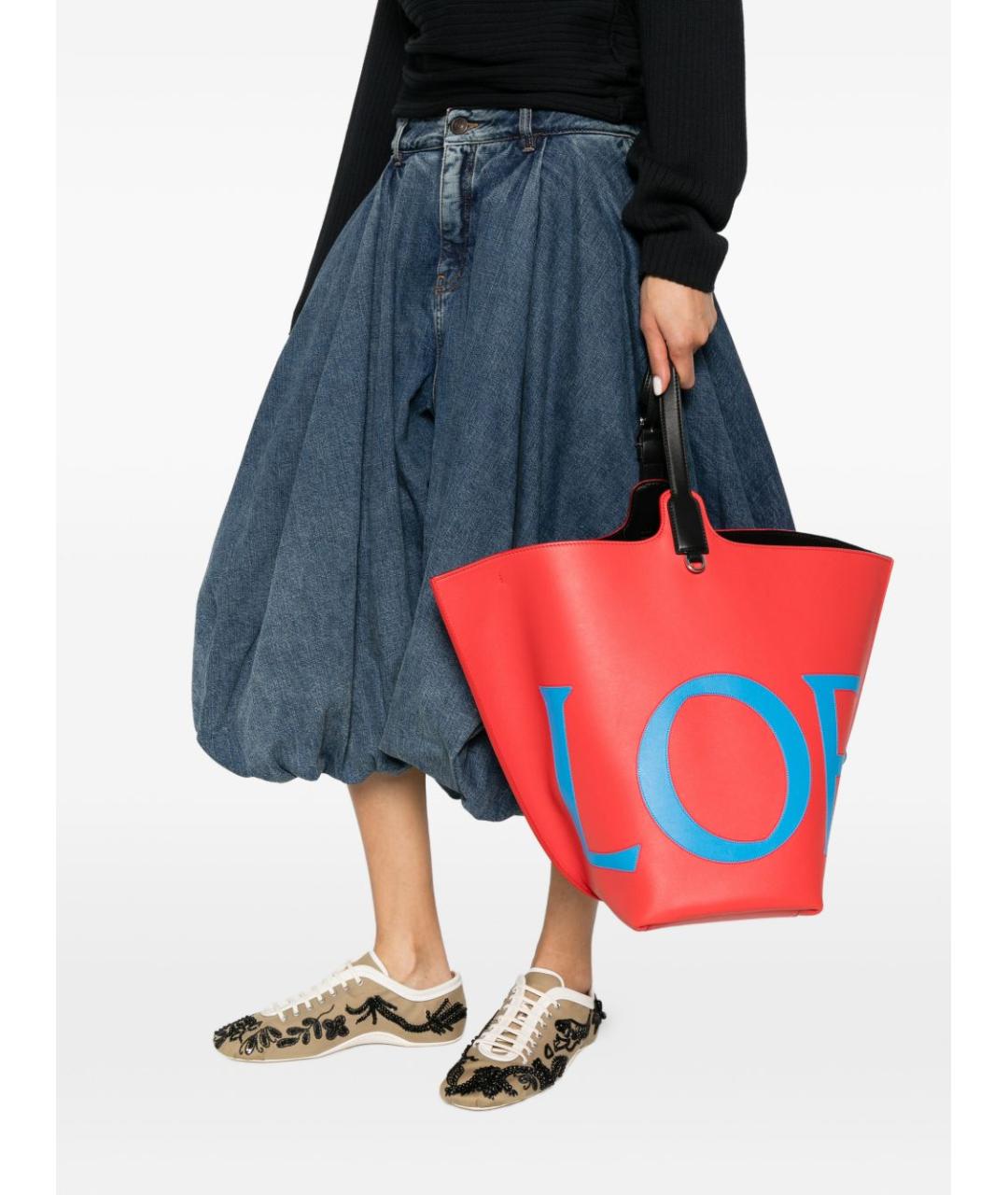 LOEWE Красная кожаная сумка тоут, фото 3