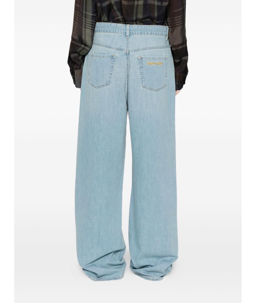 MIU MIU Голубые хлопковые прямые джинсы, фото 3