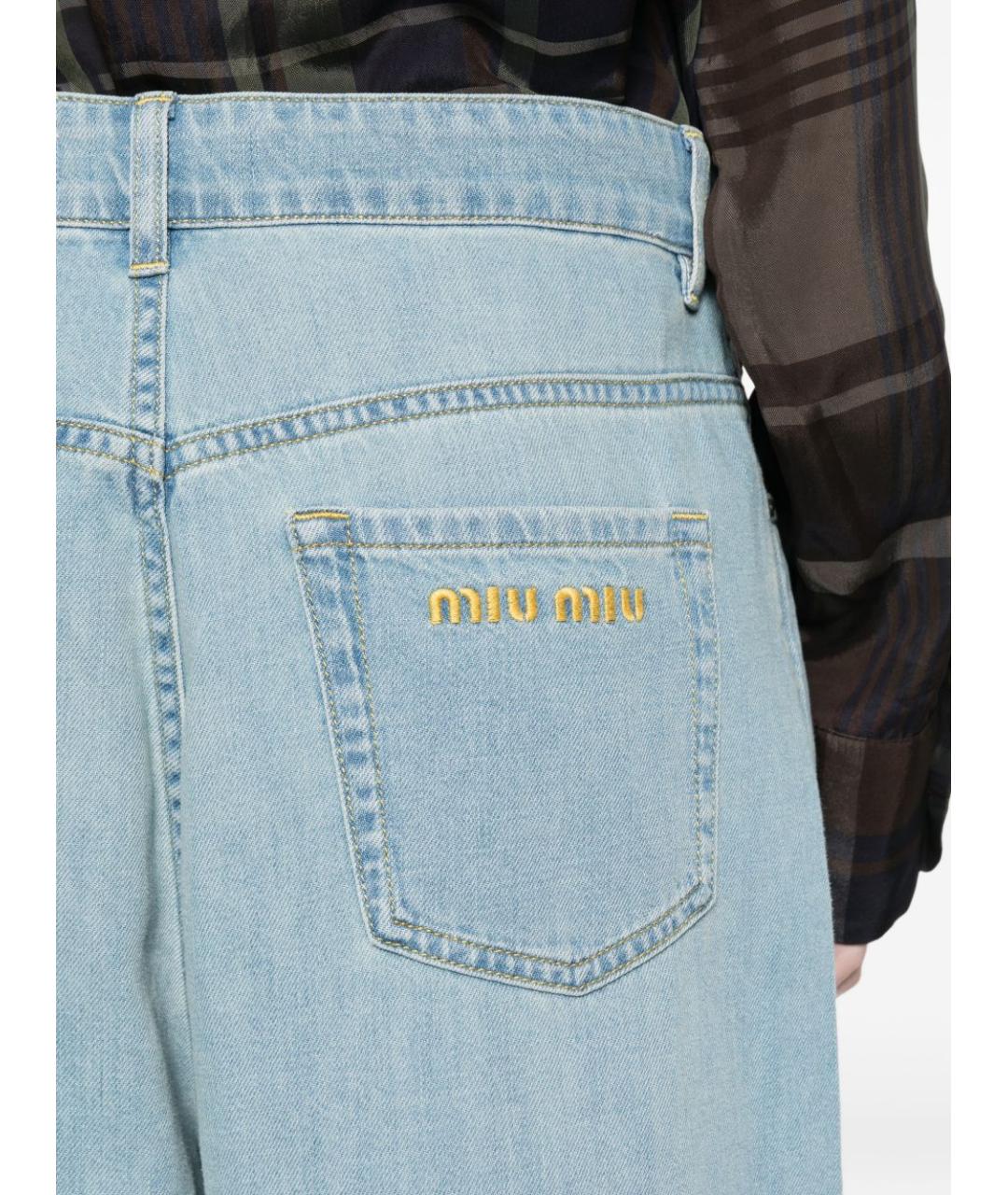 MIU MIU Голубые хлопковые прямые джинсы, фото 2