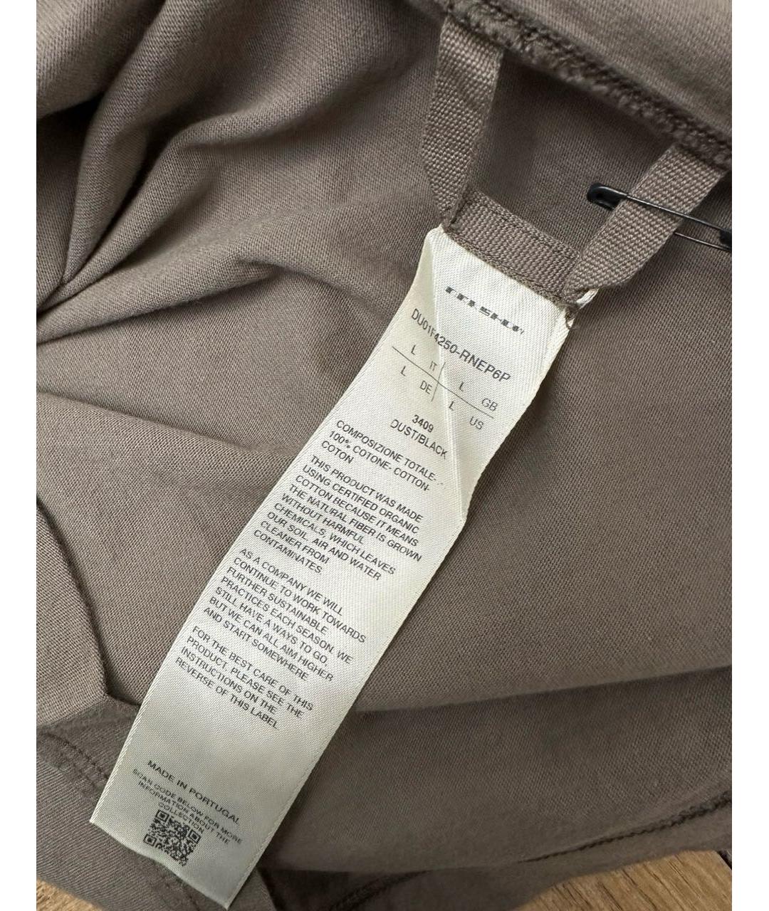 RICK OWENS DRKSHDW Коричневая хлопковая футболка, фото 3