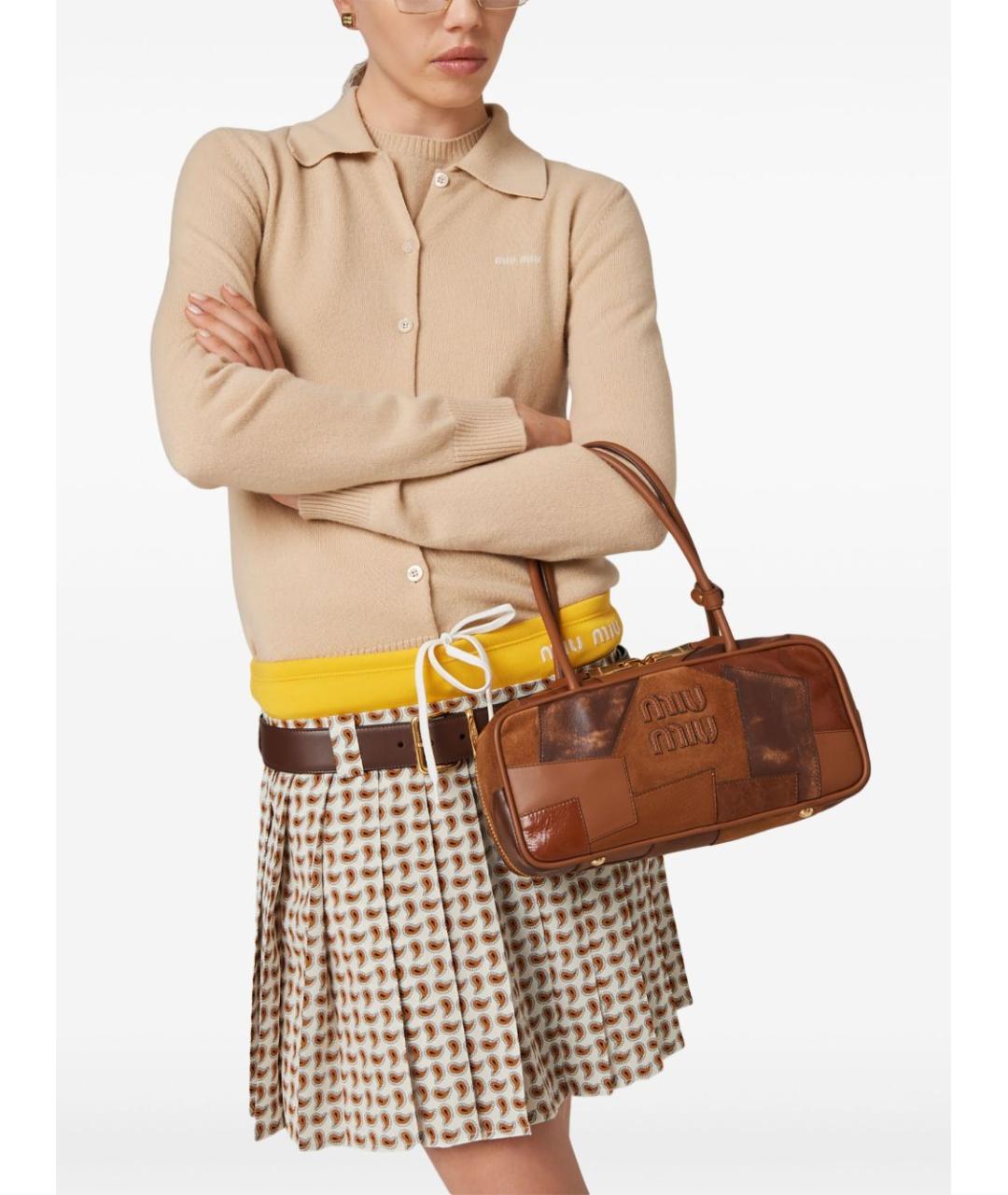 MIU MIU Коричневая кожаная сумка через плечо, фото 3