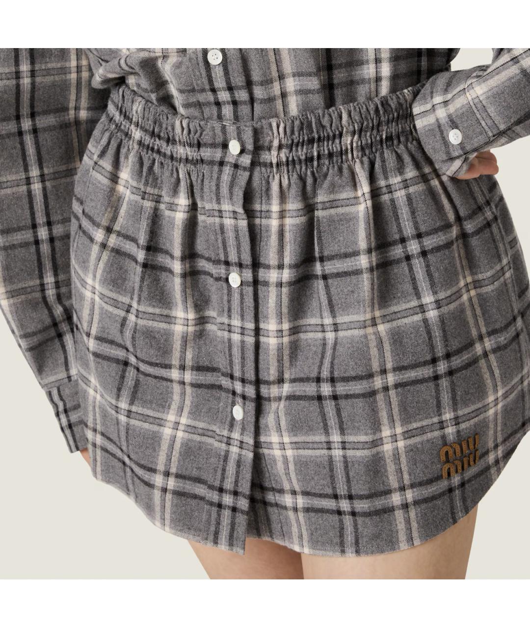 MIU MIU Серая хлопковая юбка мини, фото 5