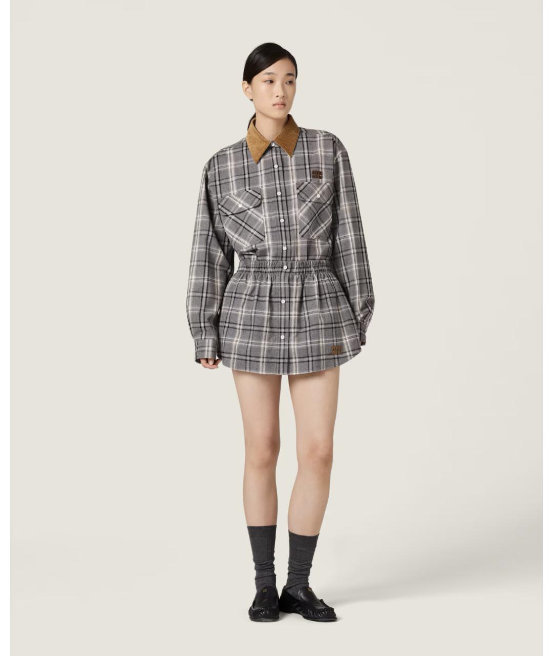 MIU MIU Серая хлопковая юбка мини, фото 3