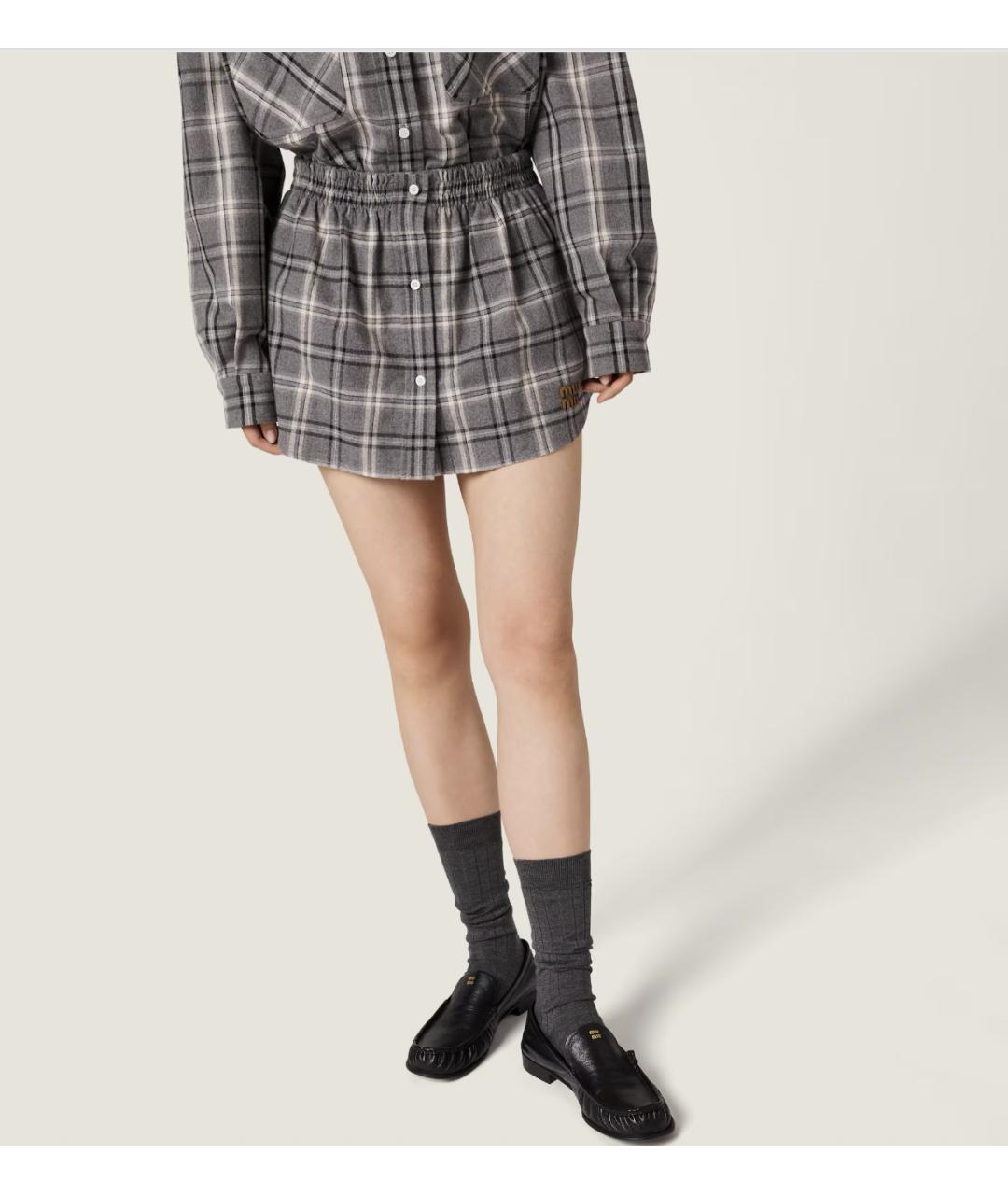 MIU MIU Серая хлопковая юбка мини, фото 6
