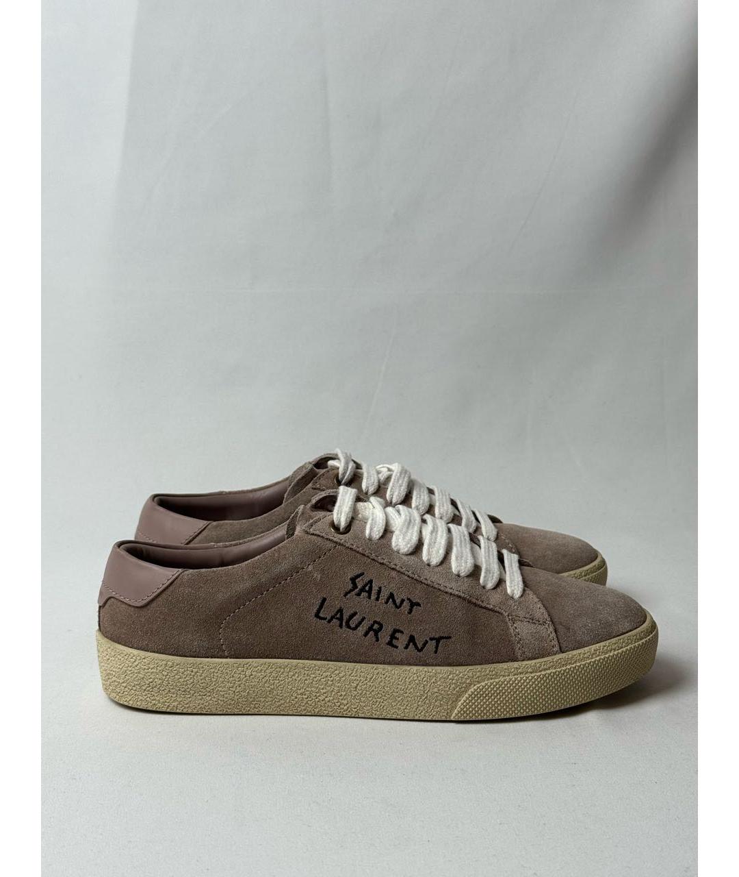 SAINT LAURENT Бежевые замшевые кеды, фото 2