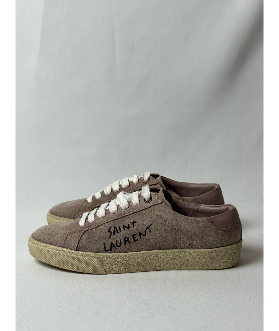 SAINT LAURENT Бежевые замшевые кеды, фото 4