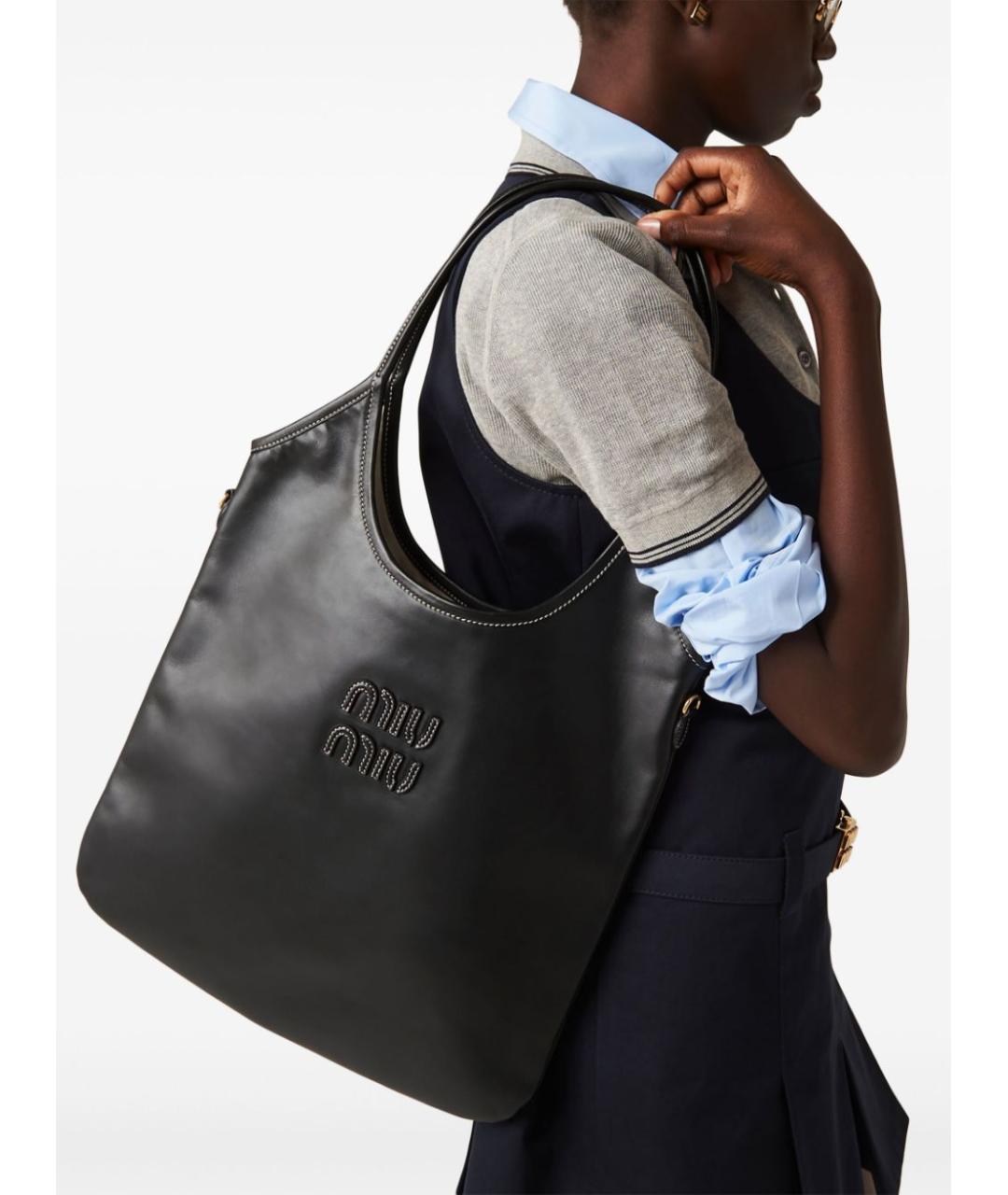 MIU MIU Черная кожаная сумка через плечо, фото 3
