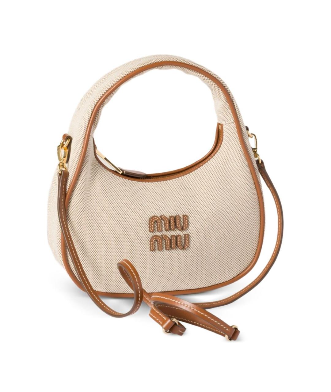 MIU MIU Бежевая хлопковая сумка с короткими ручками, фото 4