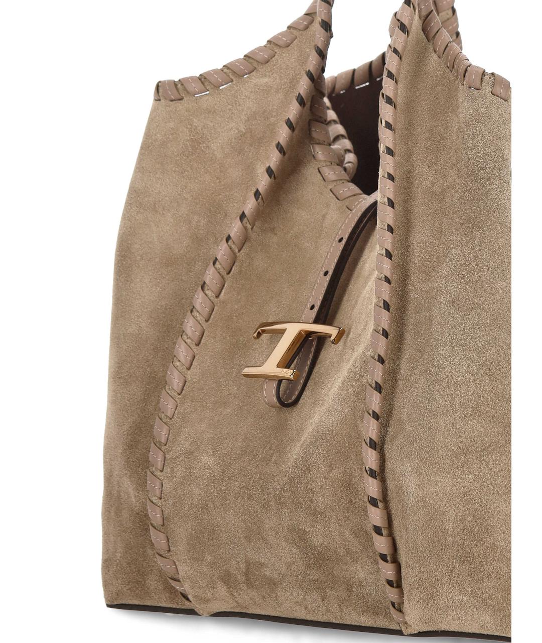 TOD'S Бежевая замшевая сумка тоут, фото 4