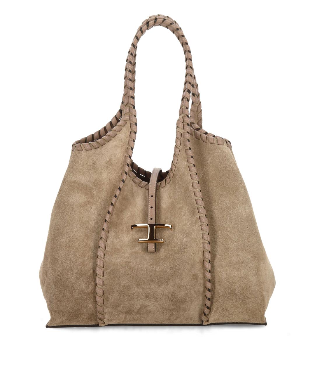 TOD'S Бежевая замшевая сумка тоут, фото 1