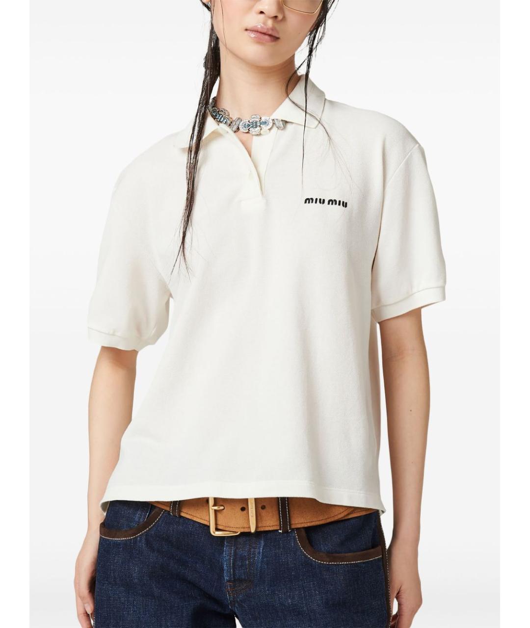 MIU MIU Белая хлопковая футболка, фото 2
