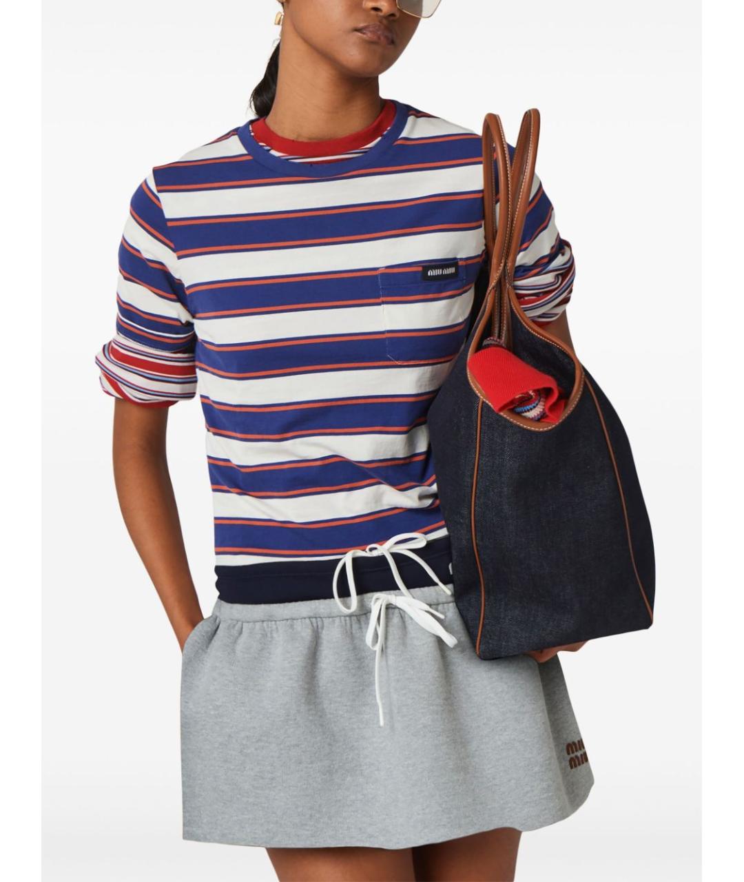 MIU MIU Синяя хлопковая футболка, фото 2