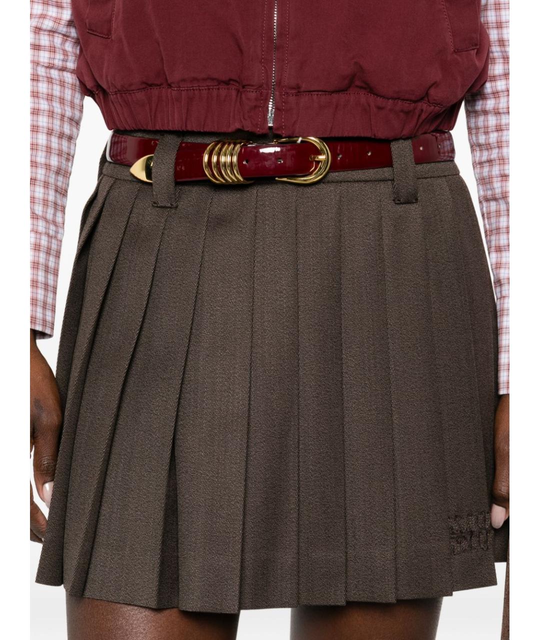 MIU MIU Коричневая шерстяная юбка мини, фото 4