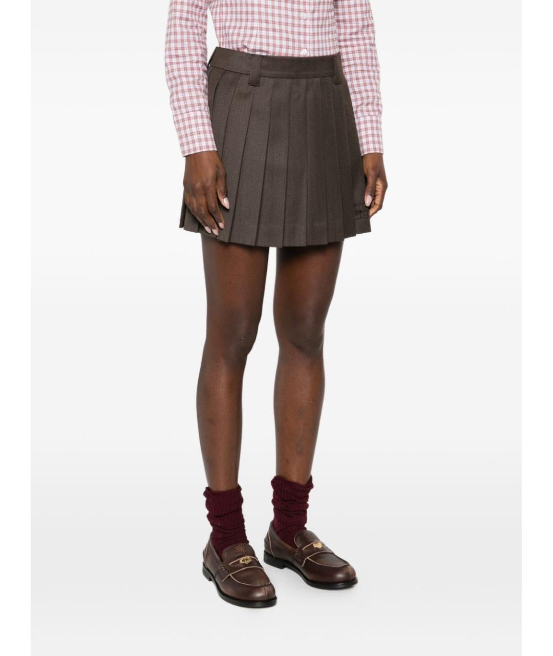 MIU MIU Коричневая шерстяная юбка мини, фото 2