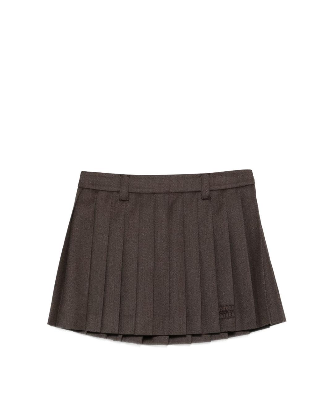 MIU MIU Коричневая шерстяная юбка мини, фото 1