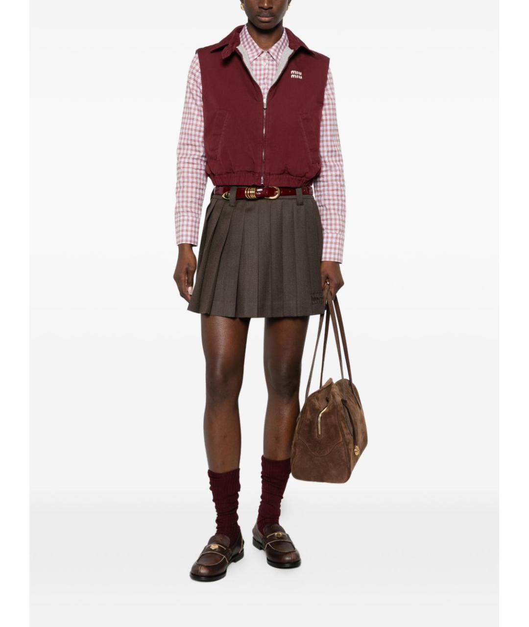 MIU MIU Коричневая шерстяная юбка мини, фото 3