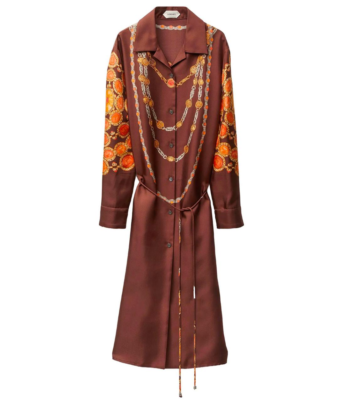 VERSACE Коричневое шелковое повседневное платье, фото 1