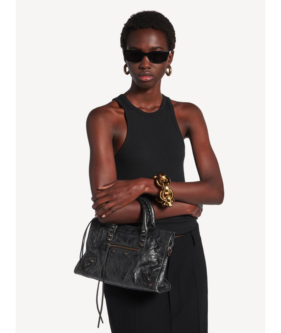 BALENCIAGA Черная кожаная сумка тоут, фото 5