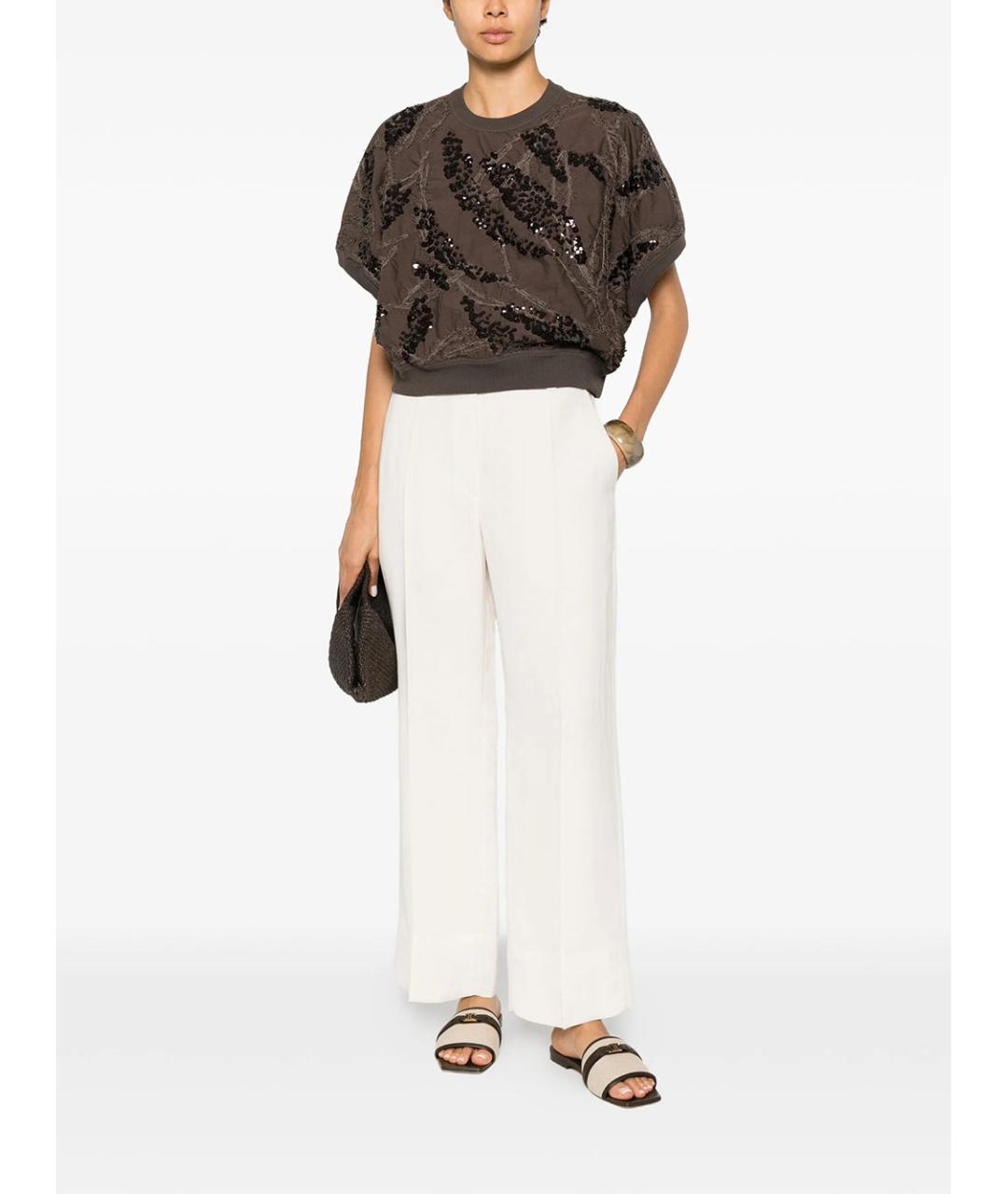 BRUNELLO CUCINELLI Белые вискозные прямые брюки, фото 2