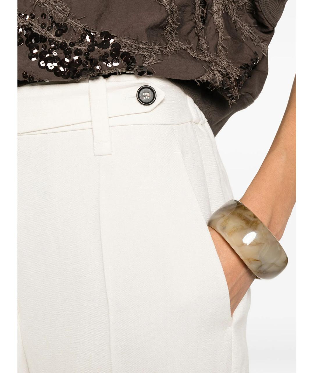 BRUNELLO CUCINELLI Белые вискозные прямые брюки, фото 3