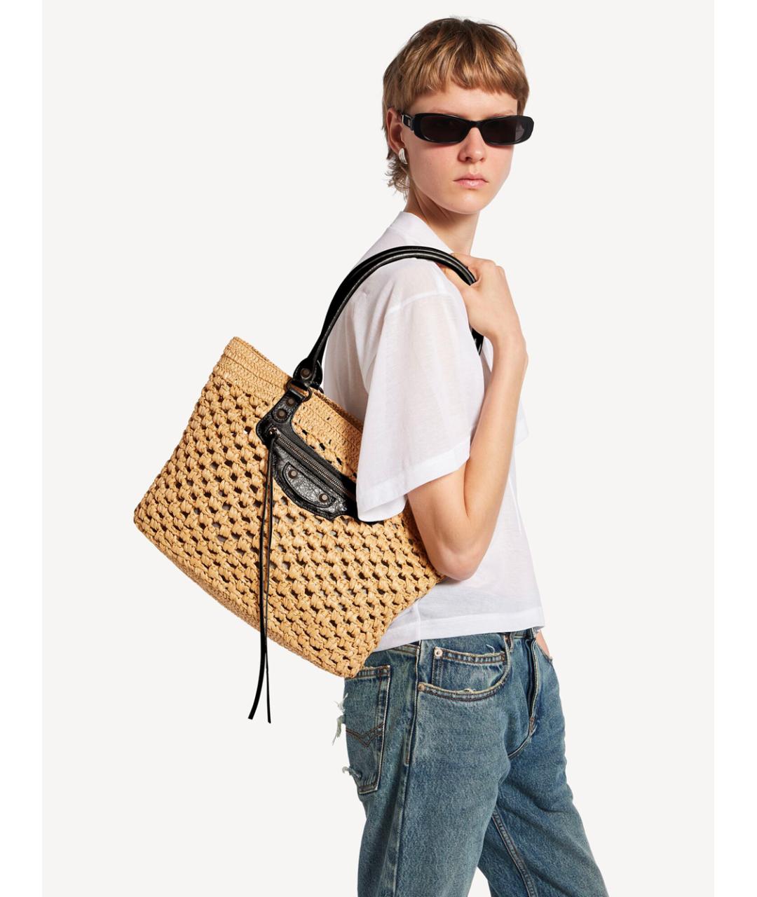 BALENCIAGA Бежевая пелетеная сумка тоут, фото 5