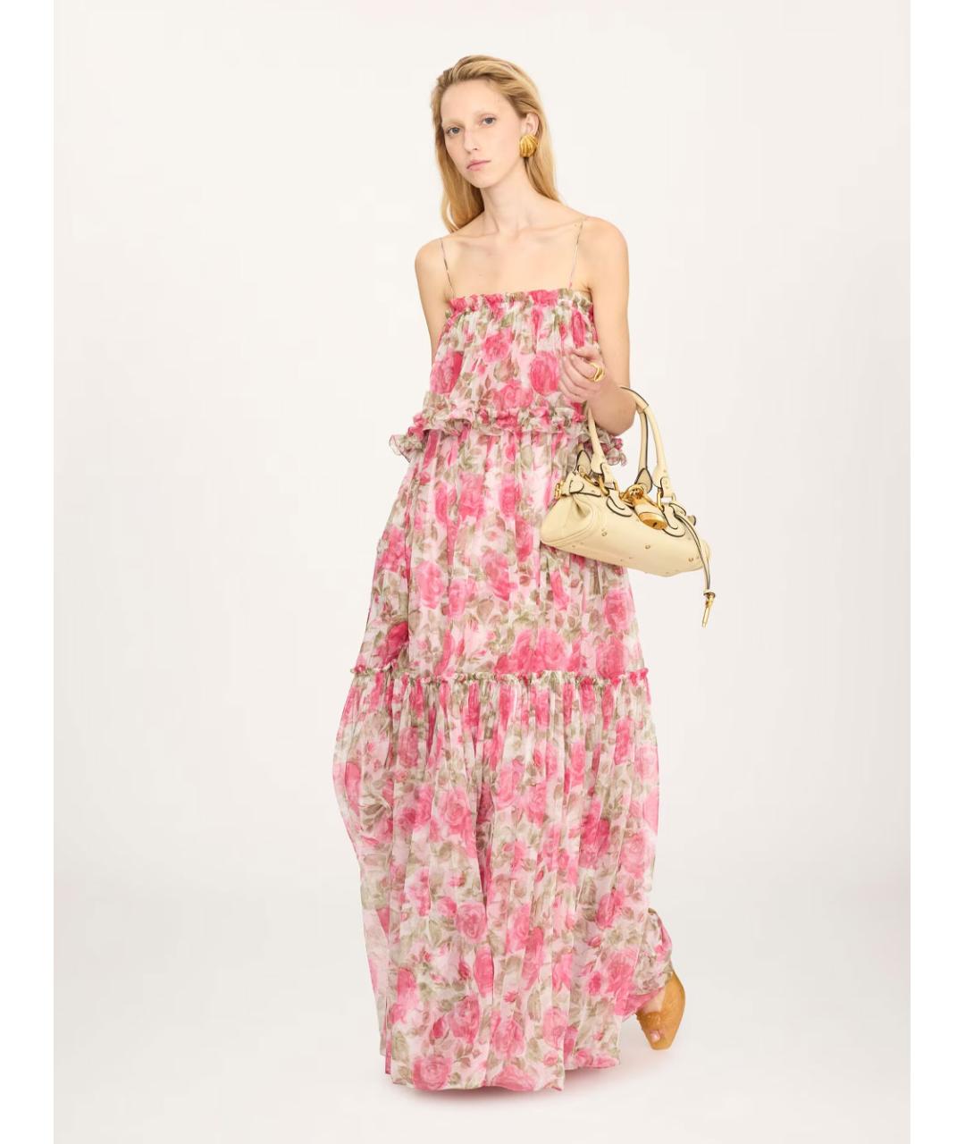 CHLOE Розовое шелковое повседневное платье, фото 2