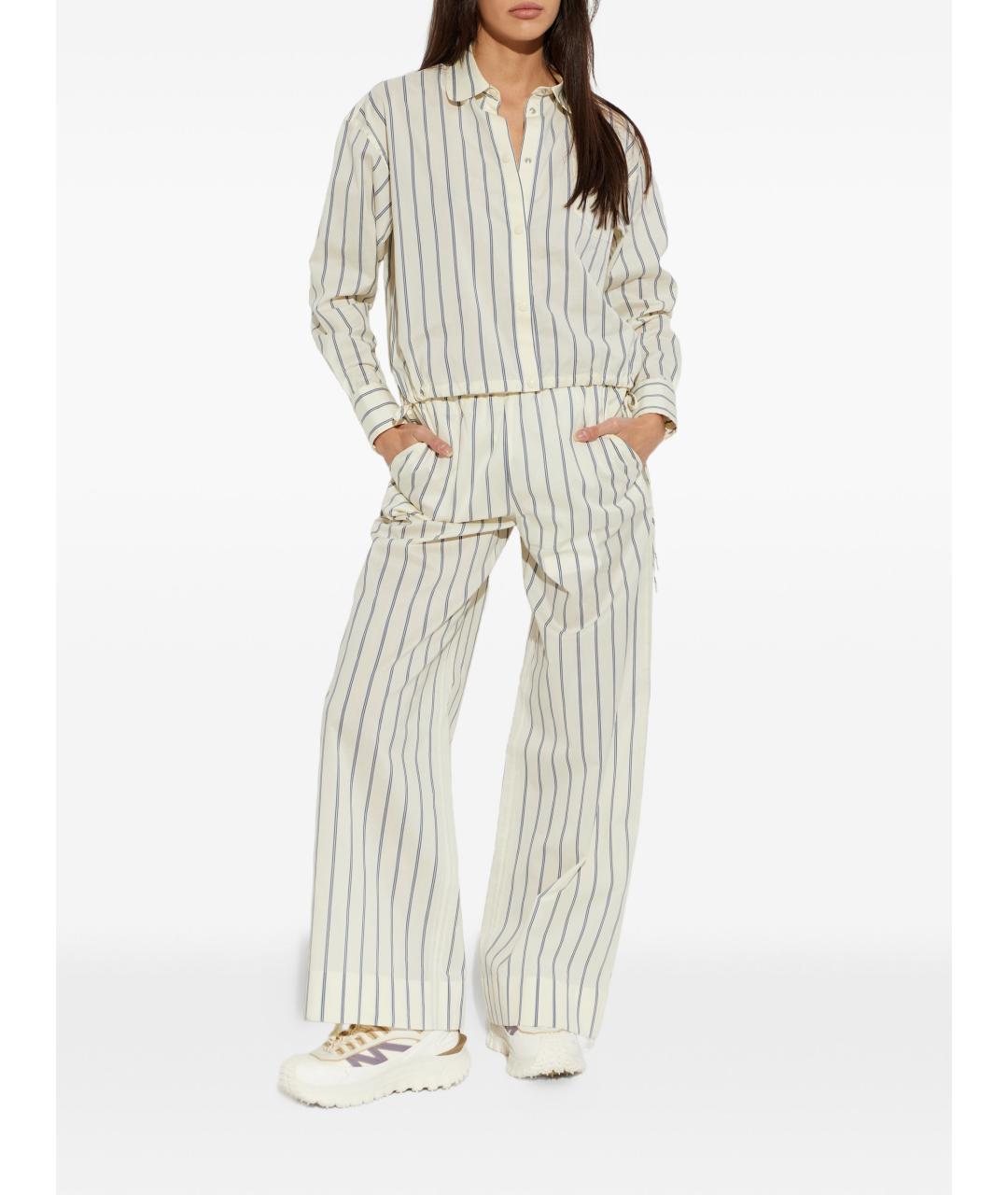 MONCLER Белые хлопковые прямые брюки, фото 4