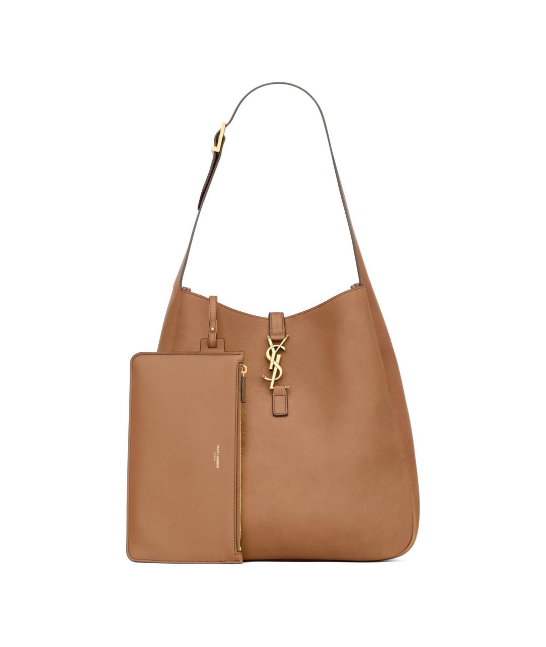 SAINT LAURENT Коричневая кожаная сумка через плечо, фото 5