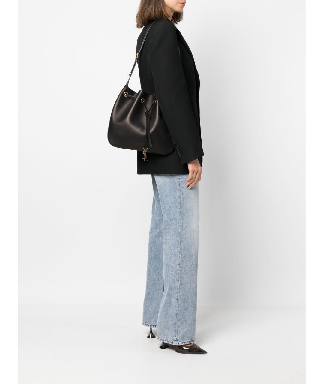 SAINT LAURENT Черная кожаная сумка через плечо, фото 2