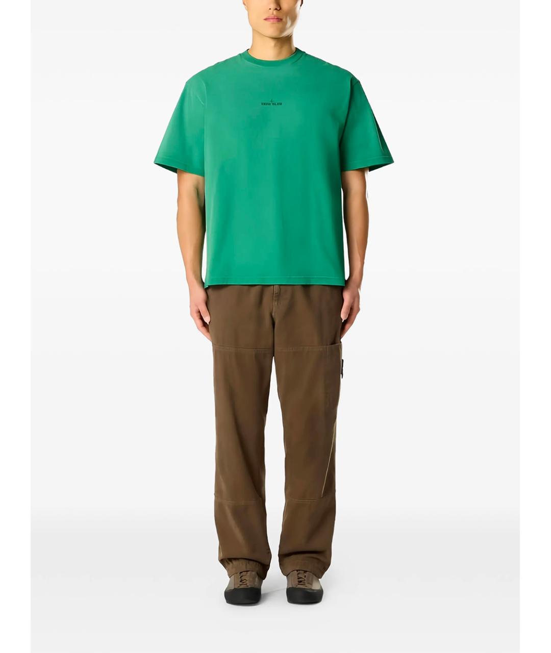 STONE ISLAND Зеленая хлопковая футболка, фото 2