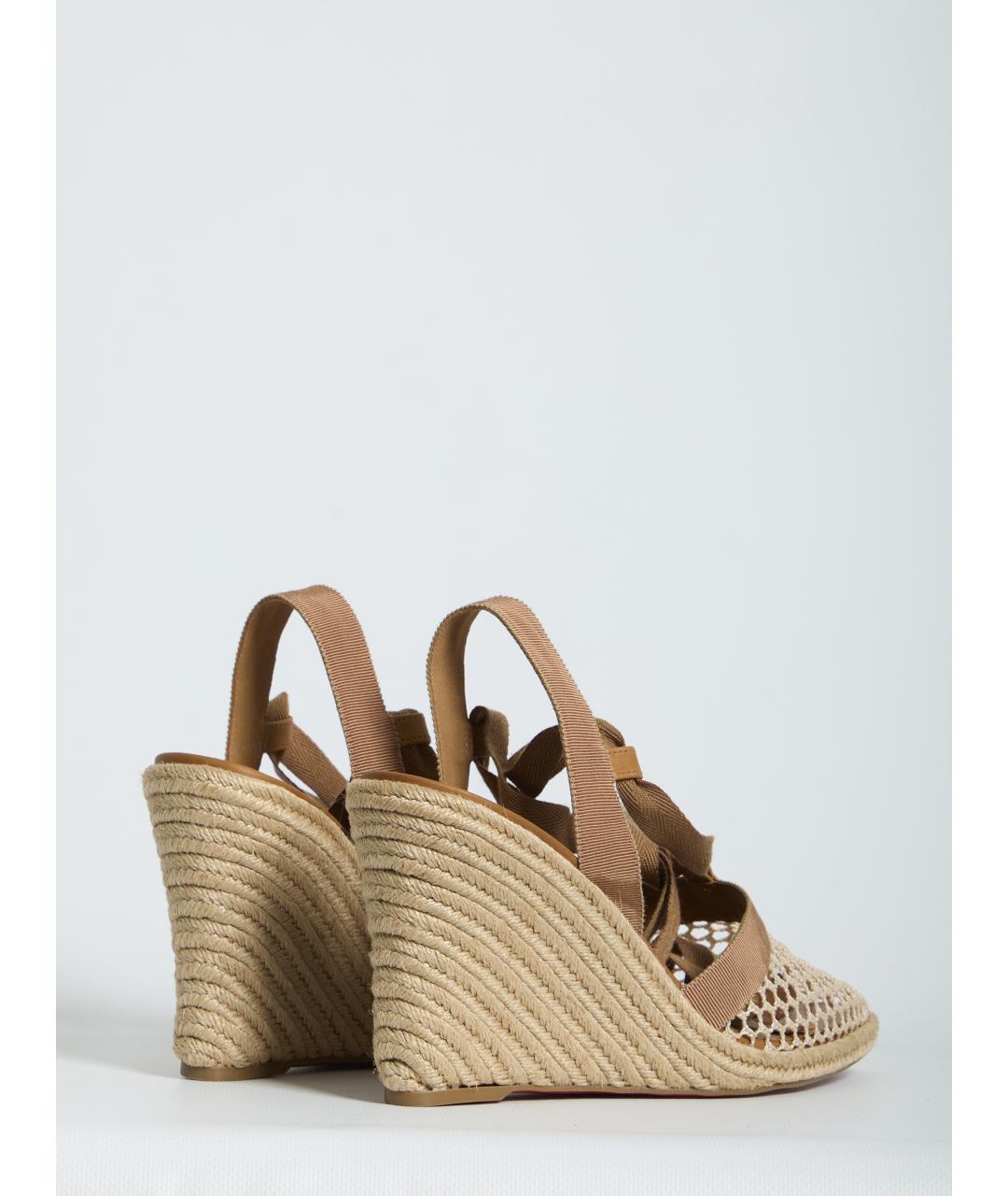 CHRISTIAN LOUBOUTIN Бежевые кожаные босоножки, фото 3