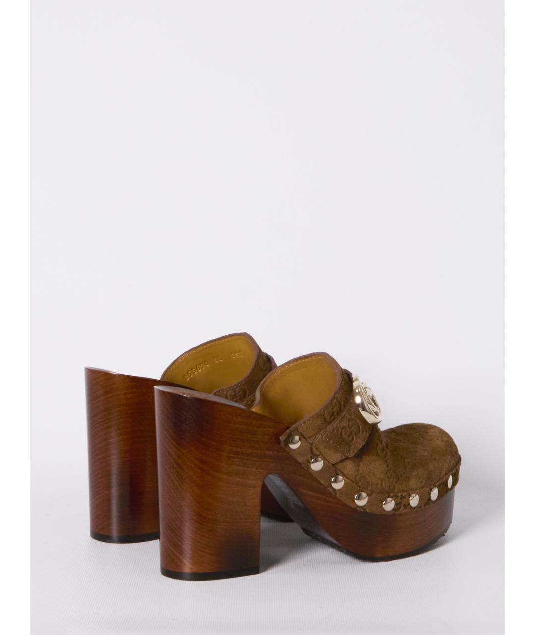 GUCCI Коричневые замшевые сабо, фото 2