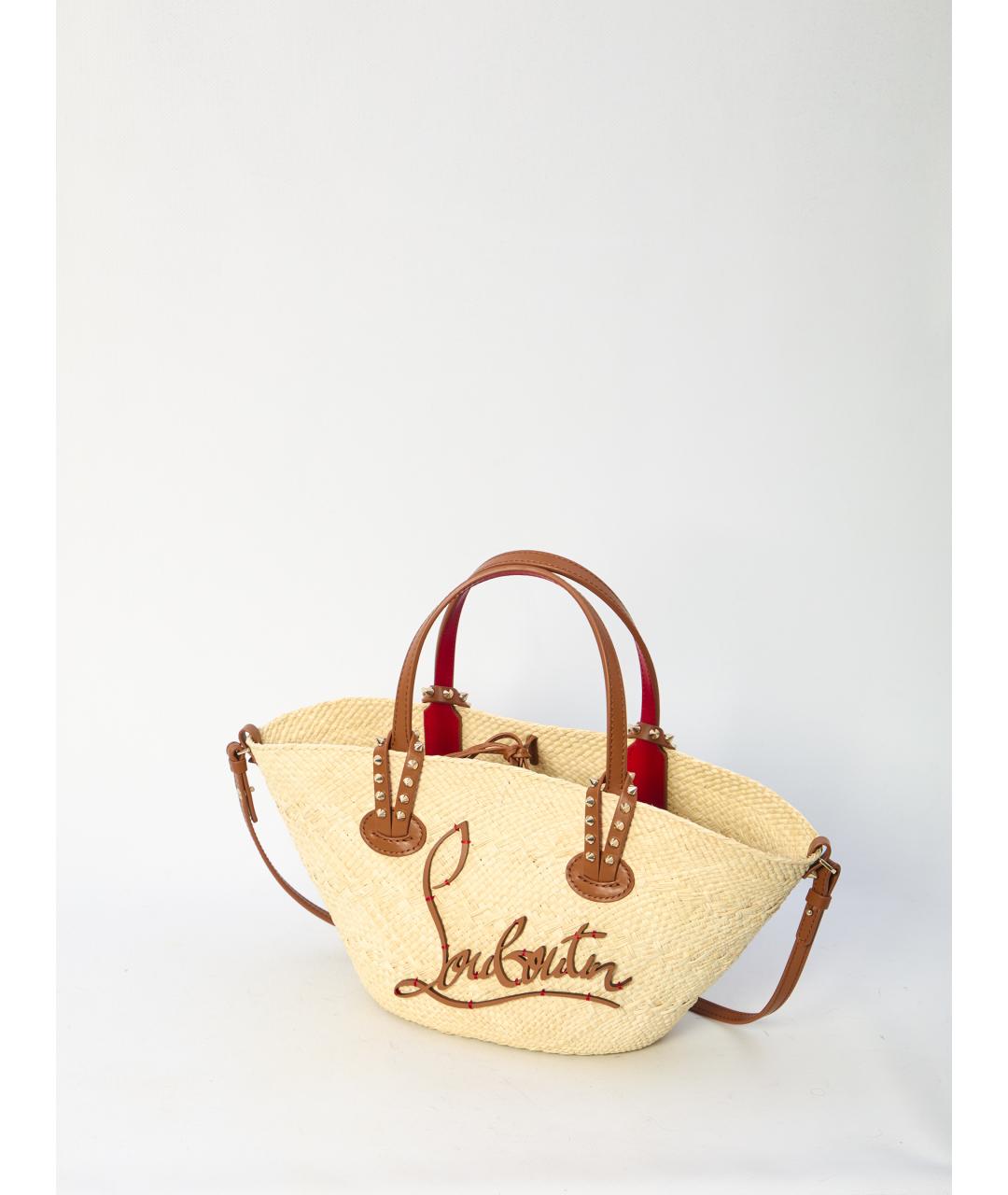 CHRISTIAN LOUBOUTIN Бежевая пелетеная сумка тоут, фото 4